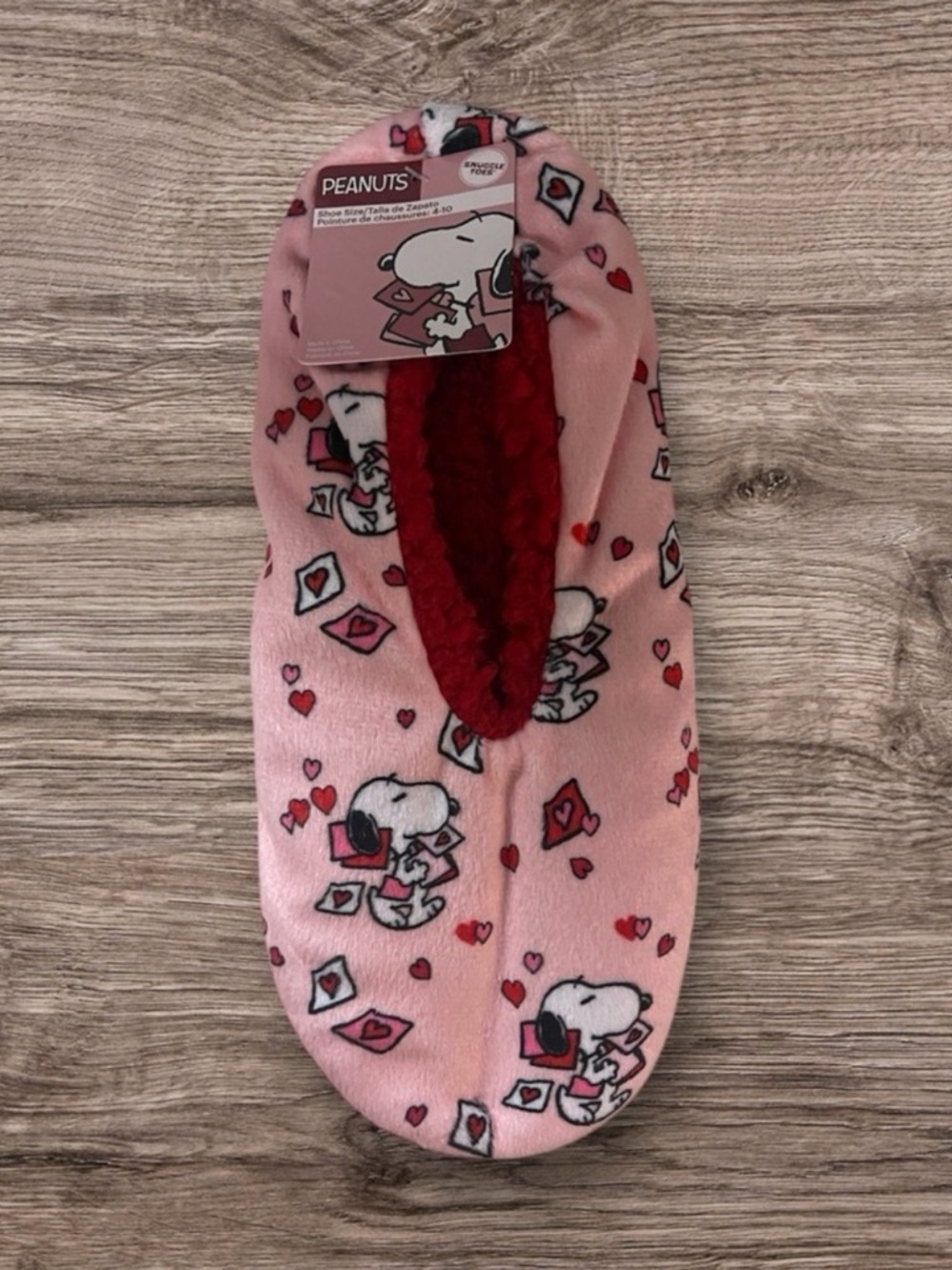 Peanuts Snoopy Pink & Red Heart Print Slippers